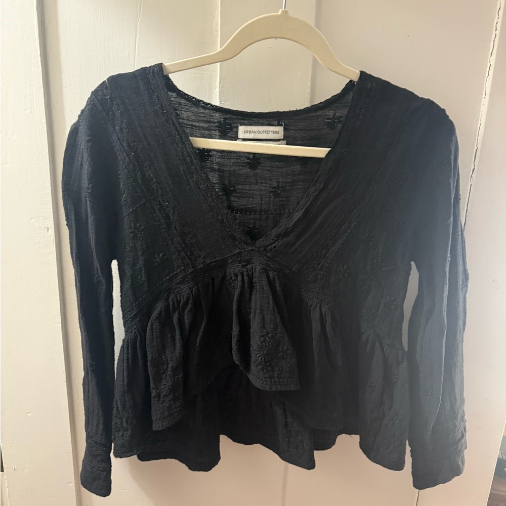 Urban Outfitters Black V-Neck Peplum Blouse
